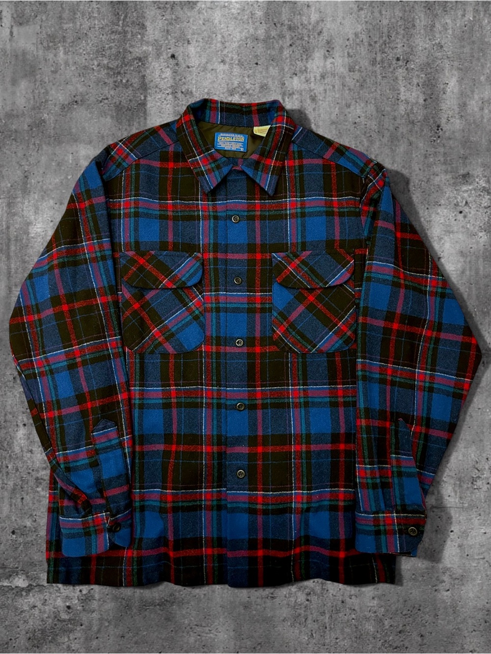 Vintage Pendleton Virgin Wool Plaid Board Shirt Jacket USA Blue Red Black Mint L